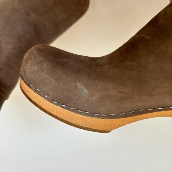 Swedish Hasbeens Boots Heel Zip It Emy Clog Toffel Ankle Taupe Tan Suede 38 8 - Picture 14 of 14
